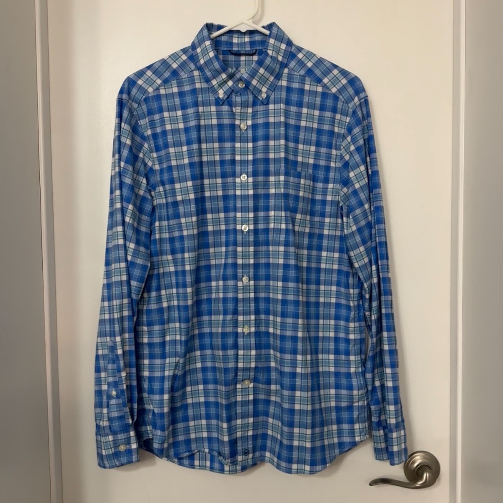 Vineyard Vines On The Go Blue and White Plaid Men's Shirt